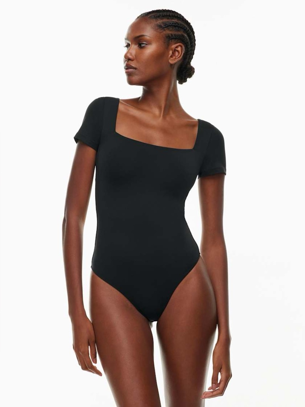 Babaton Aritzia Contour Short Sleeve Bodysuit Black Size Large Sculpt Minimalist